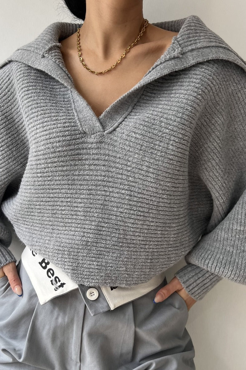 Long Sleeve Collared Knit Sweater