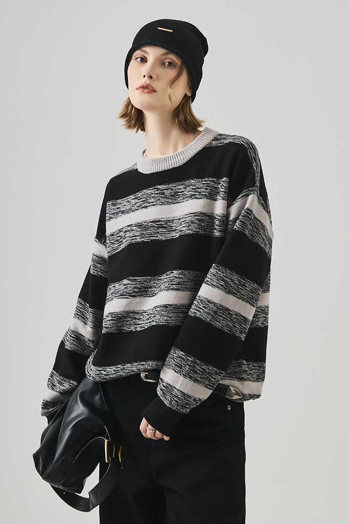 Loose Round Neck Striped Sweater
