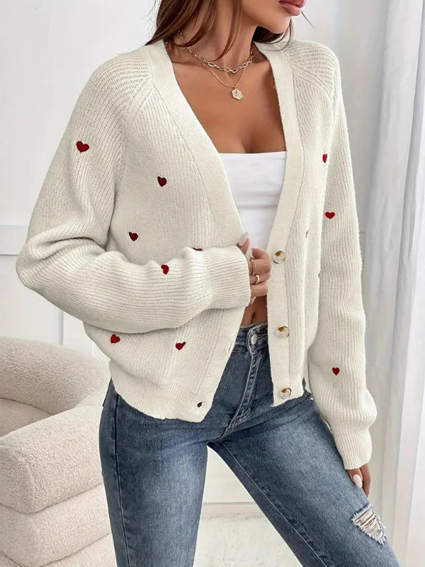 Heart Stitch V-Neck Knit Cardigan