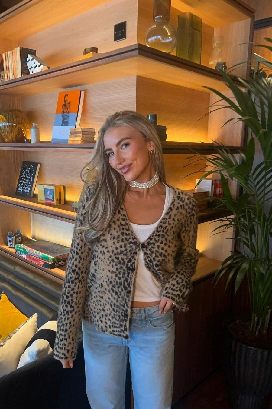 Retro Leopard Print V Neck Sweater