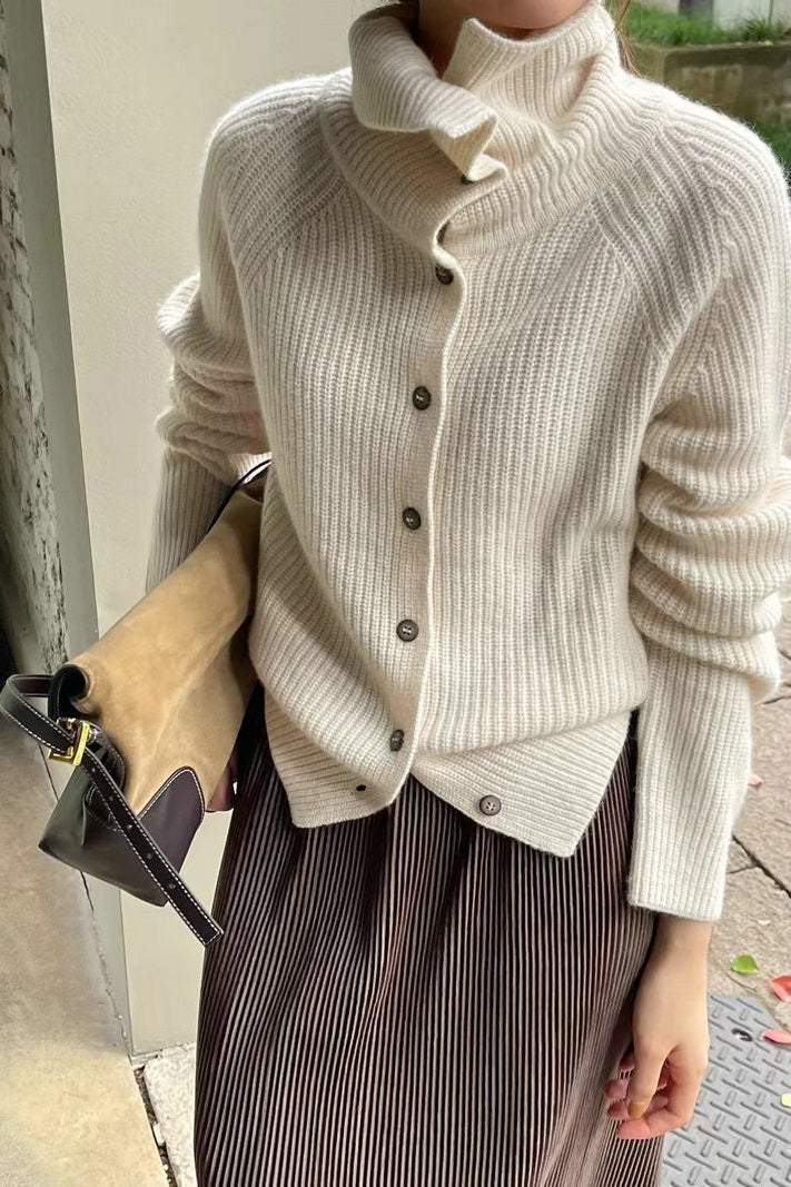 Retro Textured Slim Button Solid Cardigan