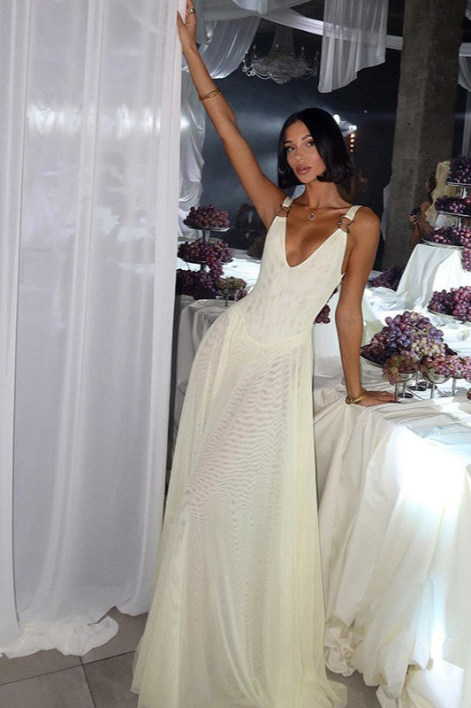 Thin Strap Mesh Layered Maxi Dress