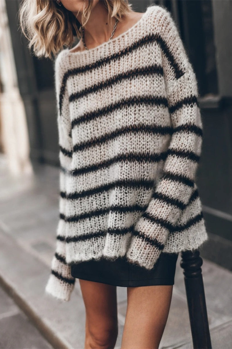 Loose Striped Crew Neck Sweater