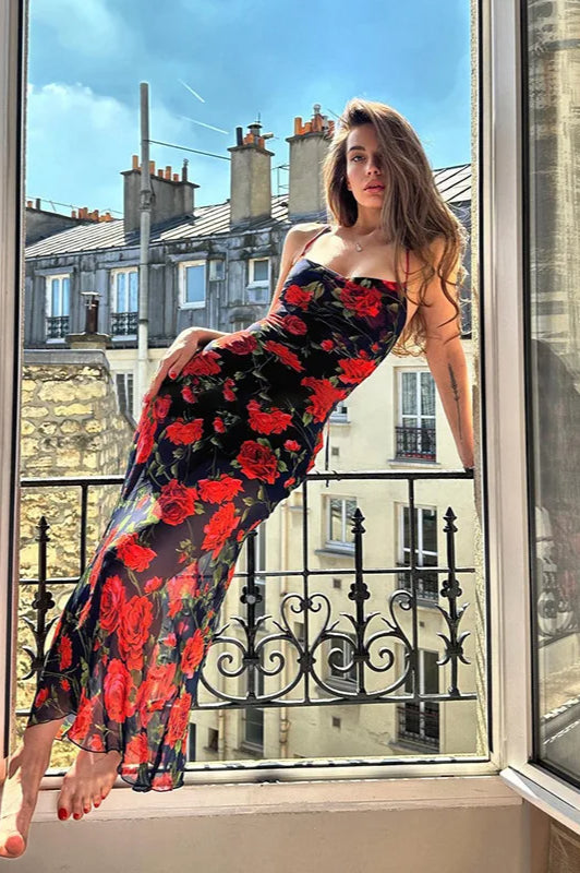 Printed Strap Bodycon Floral Dress