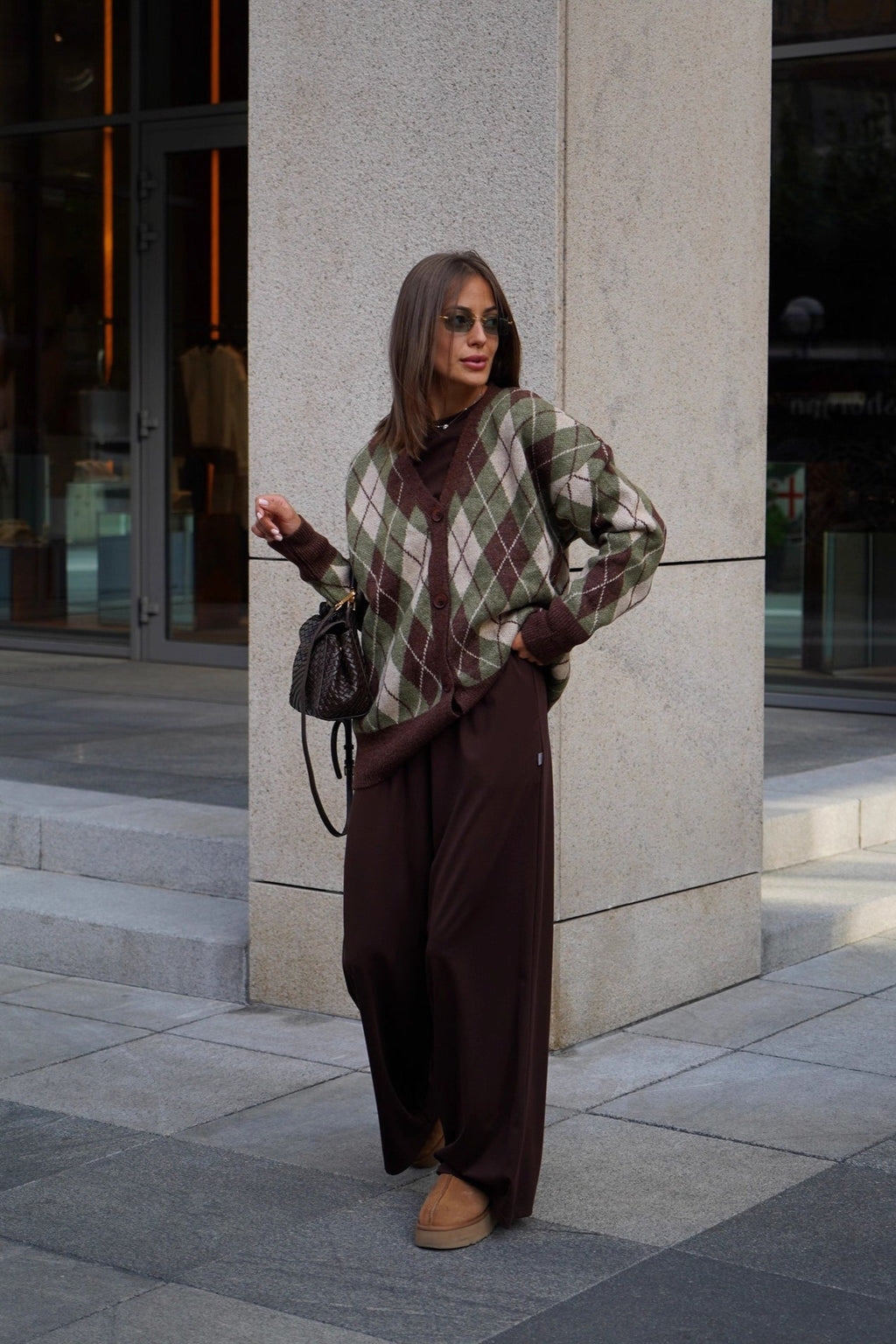 Thick Plaid V-Neck Cozy Knit Cardigan