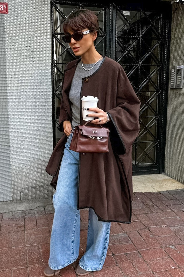 Retro Solid Batwing Sleeve Coat
