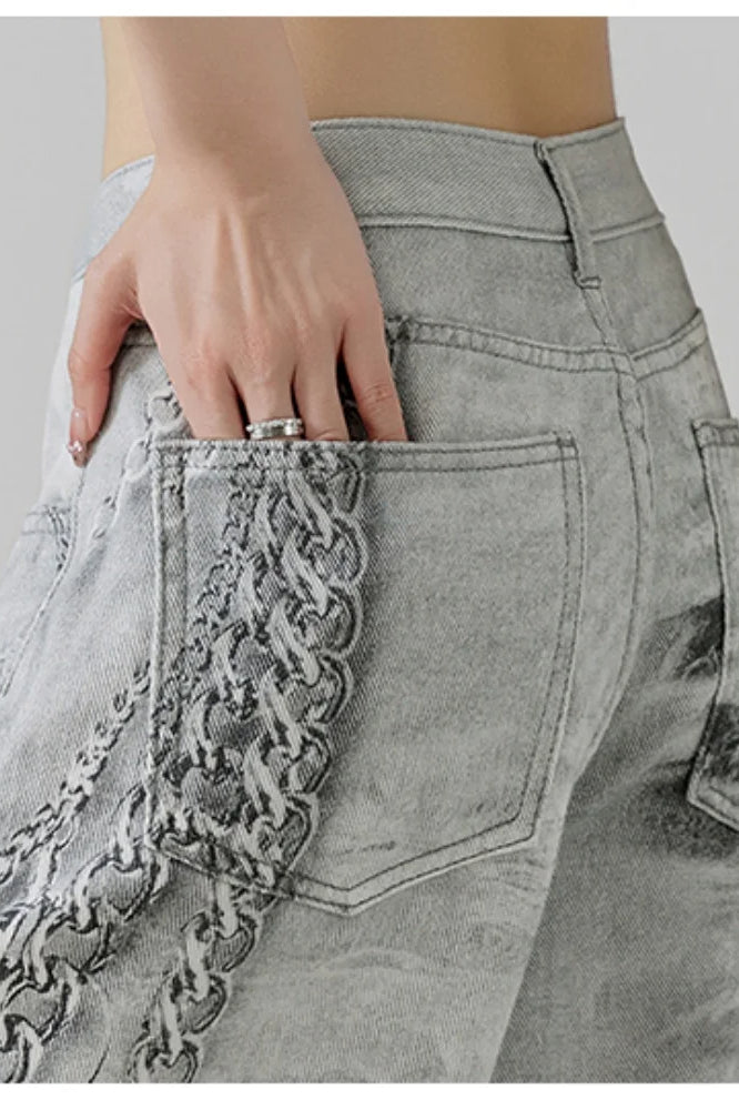 Metal Chain Straight Leg Jean