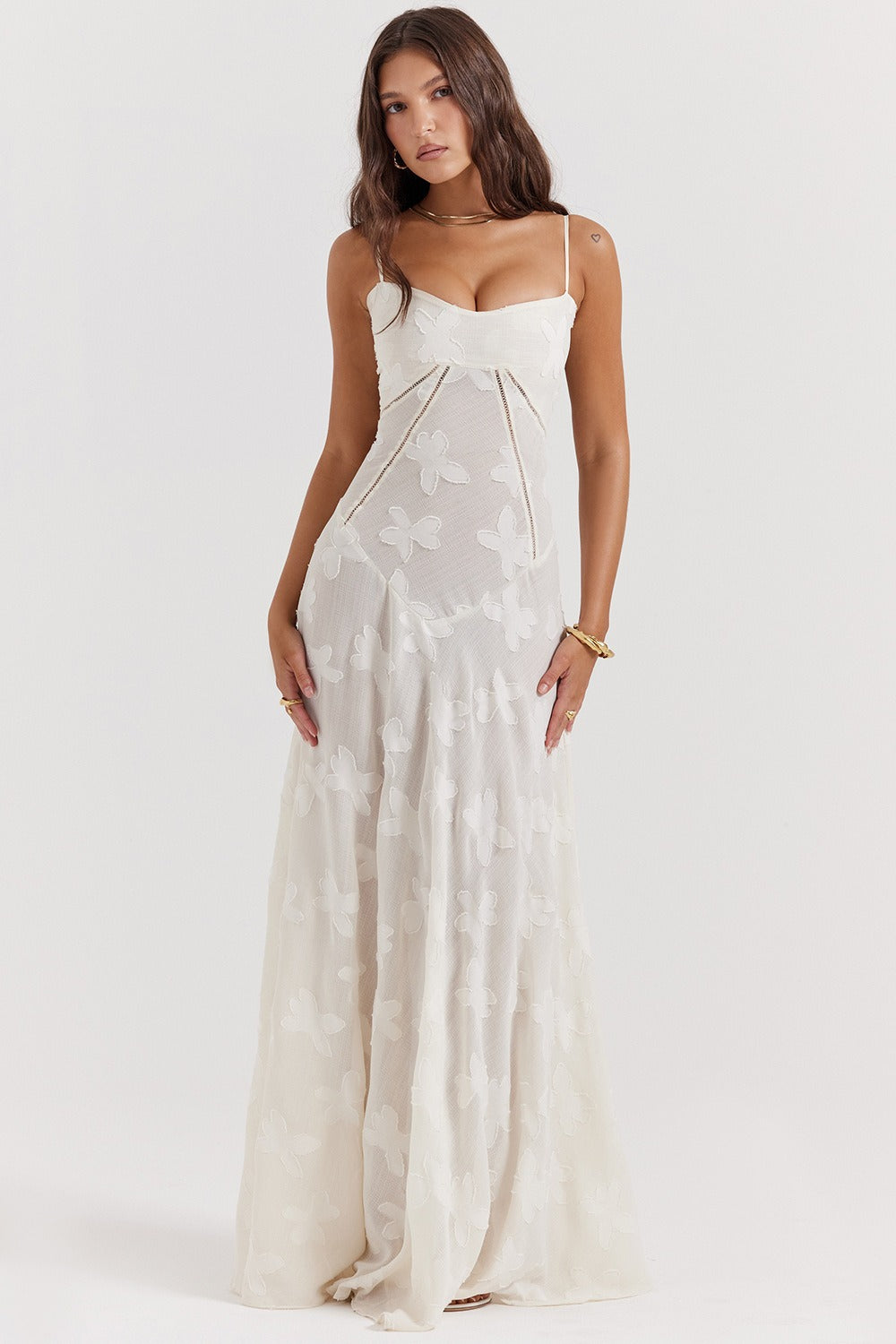 Lace Ribbon Romantic Style Maxi Dress