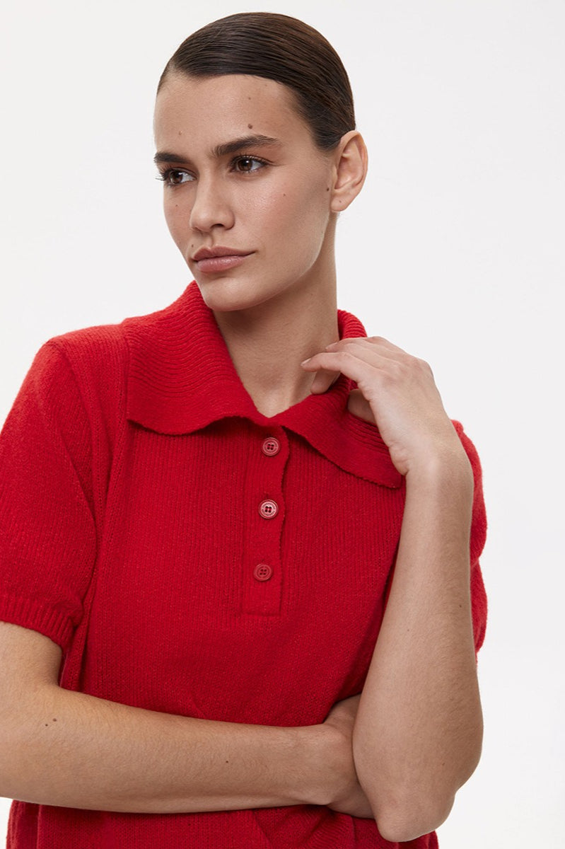 Hollow Polo Neck Knit Sweater