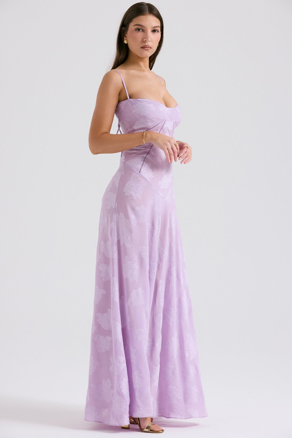 Lace Ribbon Romantic Style Maxi Dress