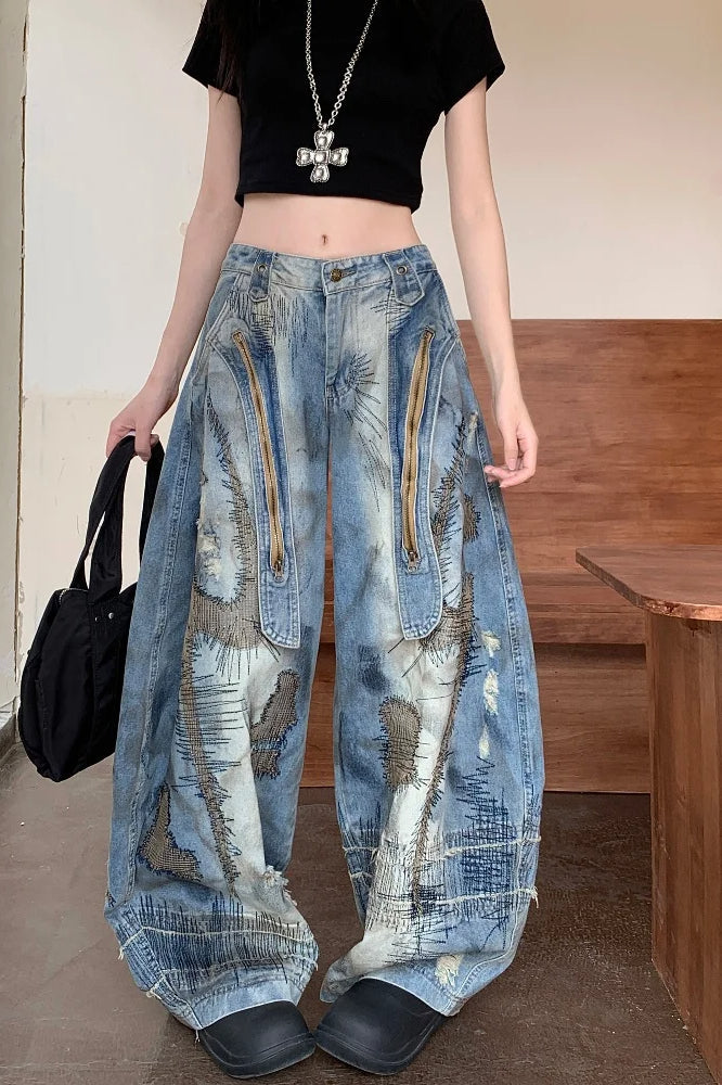 Punk Streetwear Wide Leg Denim Jean