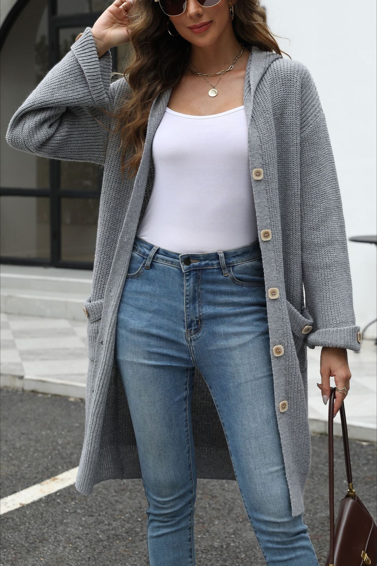 V-Neck Relaxed Plain Knit Cardigan