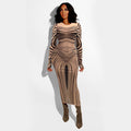Long Sleeve Sheer Mesh Party Maxi Dress