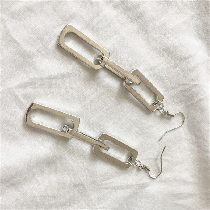 Rectangle Link Chain Silver Earring