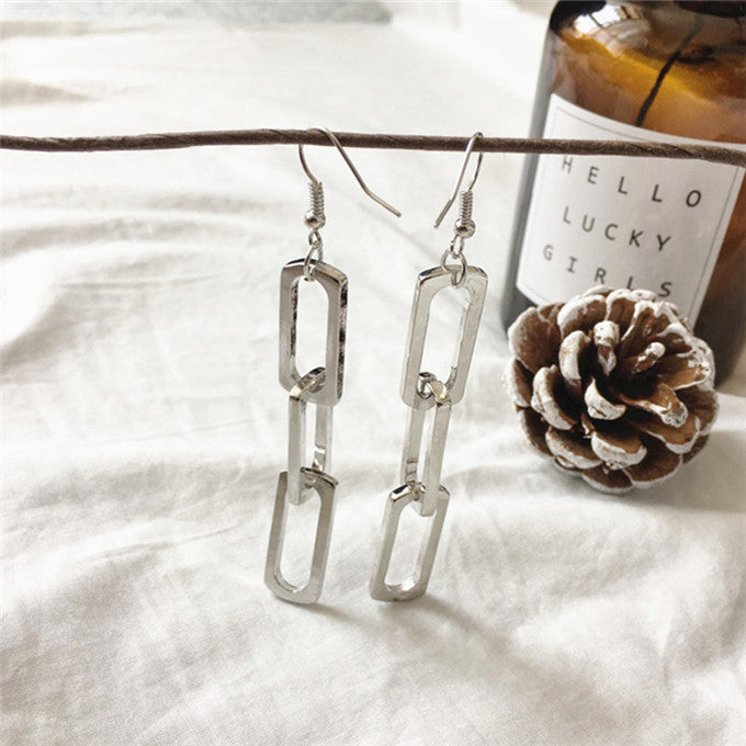 Rectangle Link Chain Silver Earring