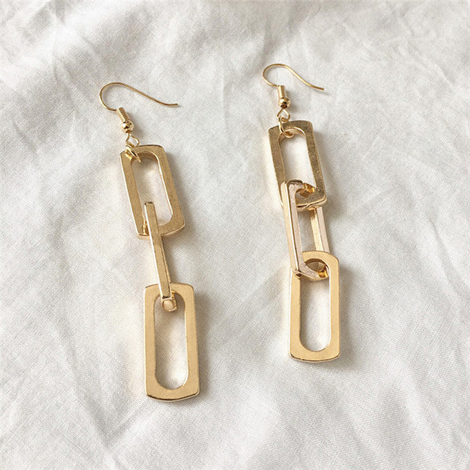 Rectangle Link Chain Silver Earring
