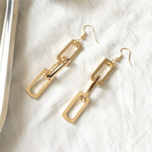 Rectangle Link Chain Silver Earring
