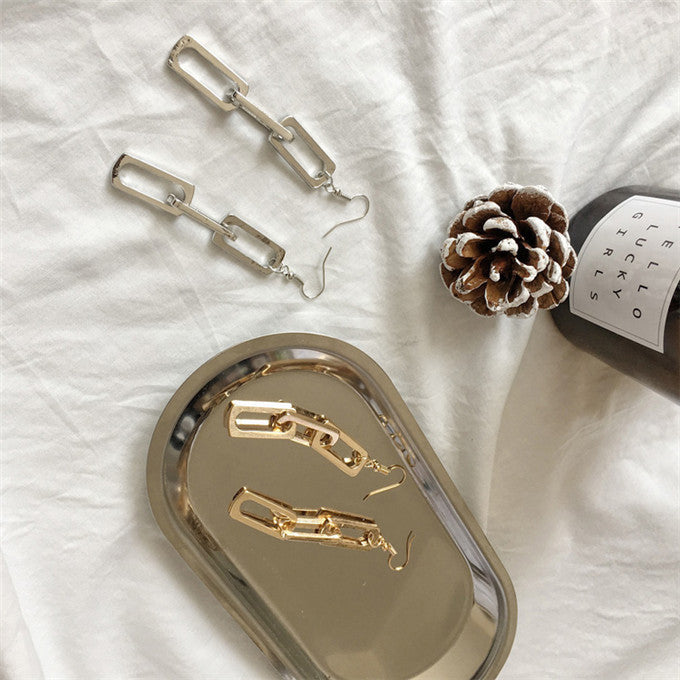 Rectangle Link Chain Silver Earring