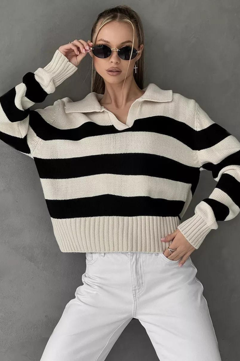 Striped Colorblock Polo Sweater