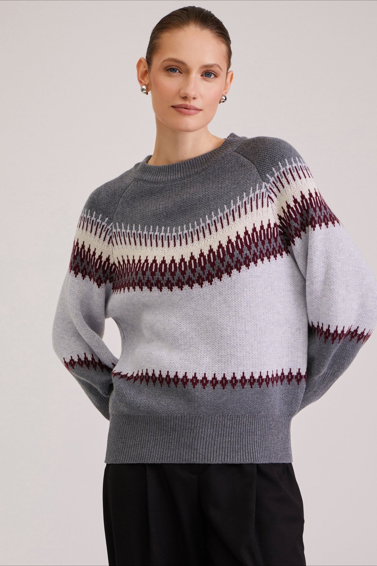 Patchwork Crew Neck Pullover Sweater