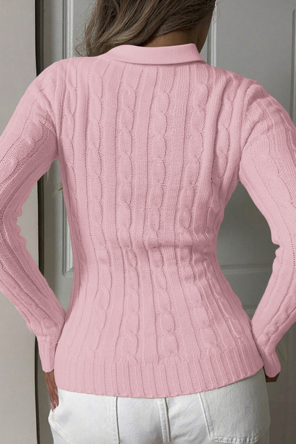 Collared Long Sleeve Knitted Sweater
