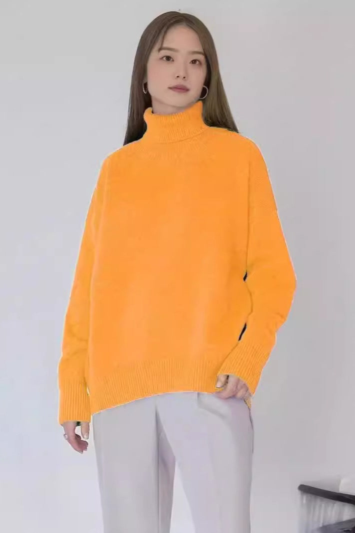 Ribbed High Neck Casual Sweater