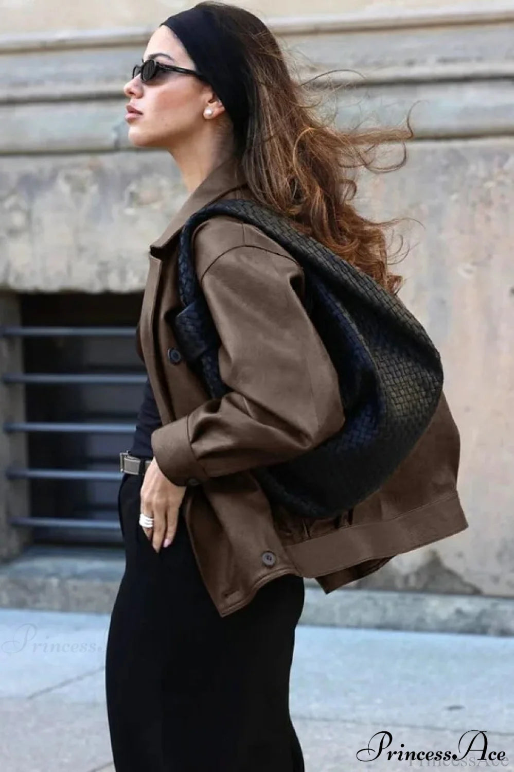 Double Breasted Black Leather Coat