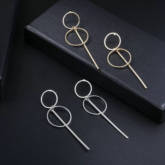 Circle Bar Geometric Dangle Earring
