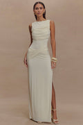 Ruched Split Open Back Maxi Dress
