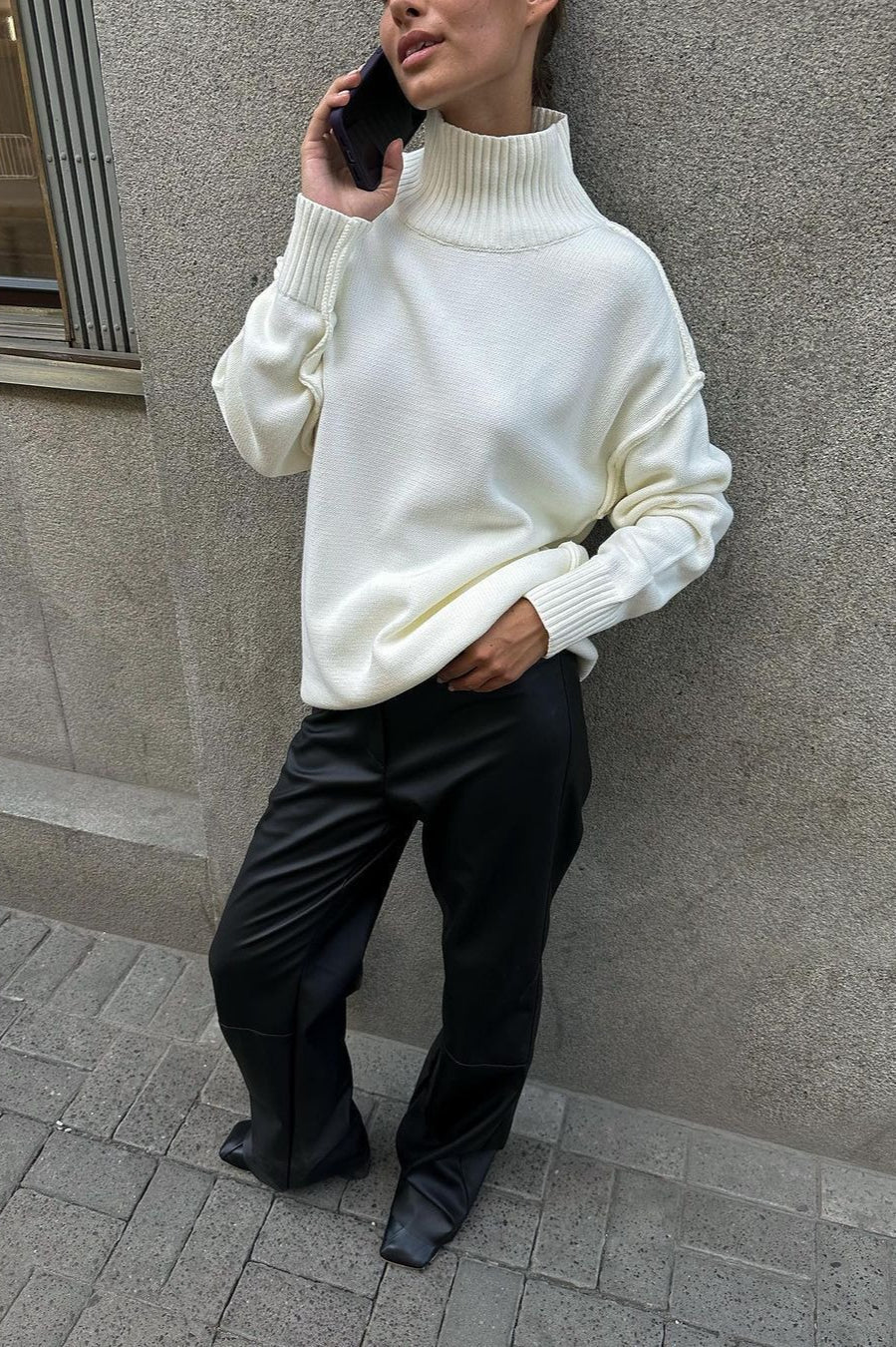 Colorblock High Neck Knit Sweater