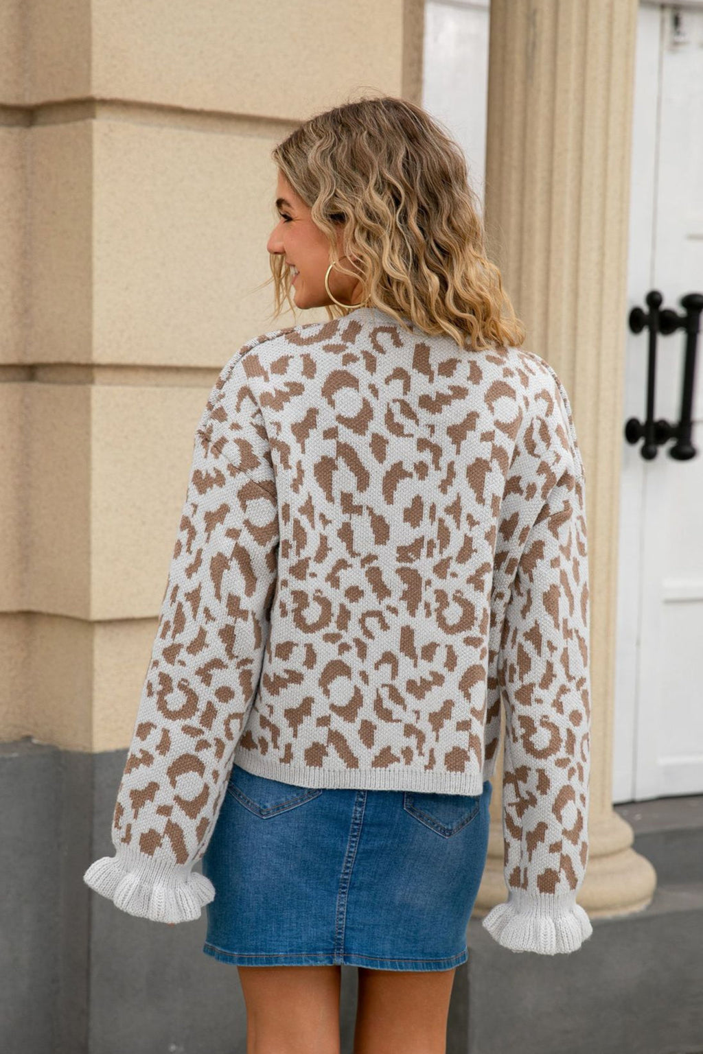 Leopard Jacquard Front-Tie Cardigan