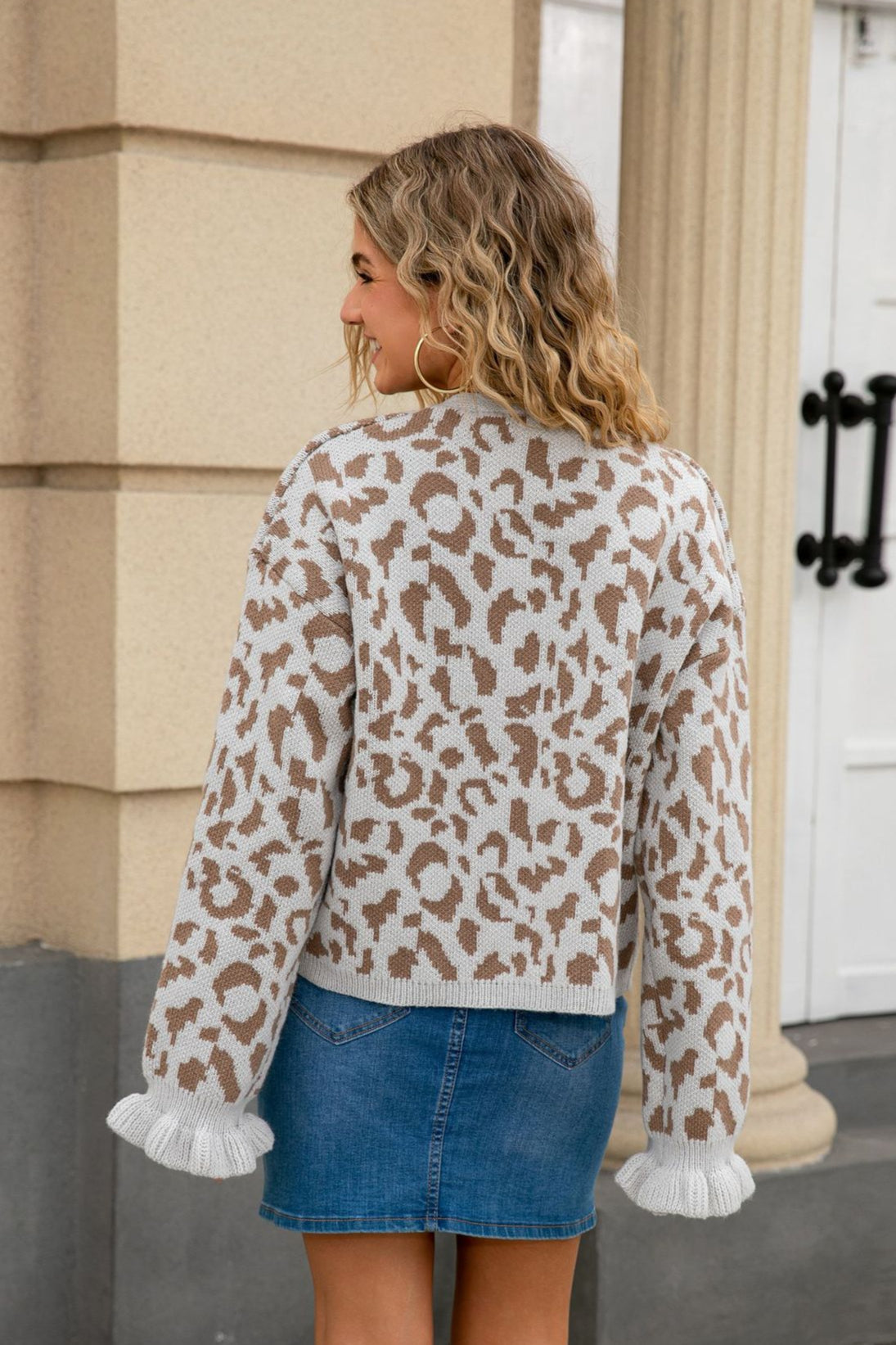 Leopard Jacquard Front-Tie Cardigan