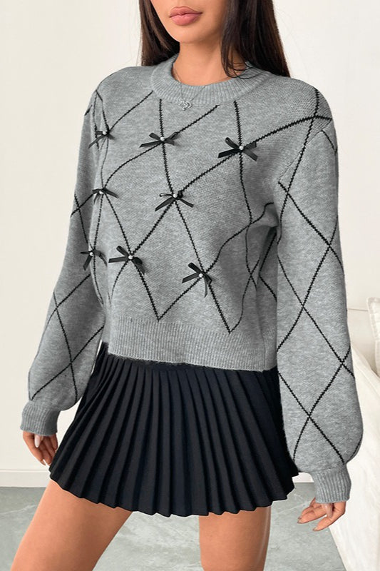 Crew Neck Bow Accent Pullover Sweater
