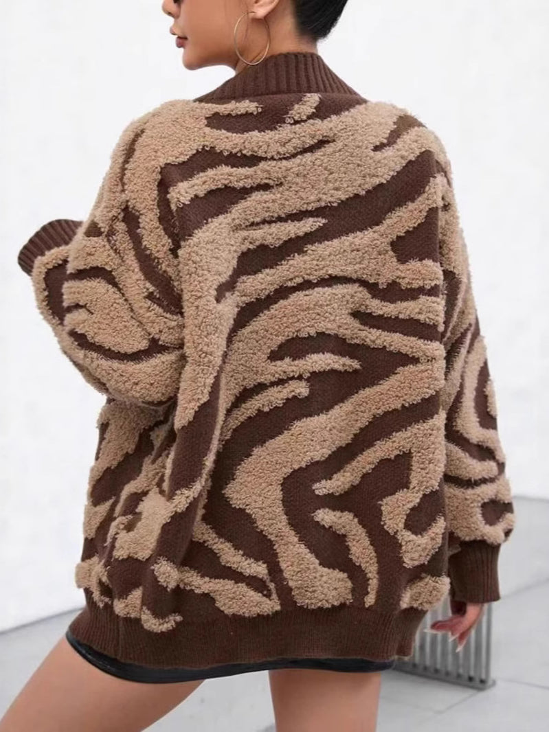 Plus Size Animal Knit Cardigan