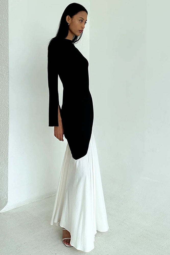 Fitted Ruched Patchwork Maxi Dress