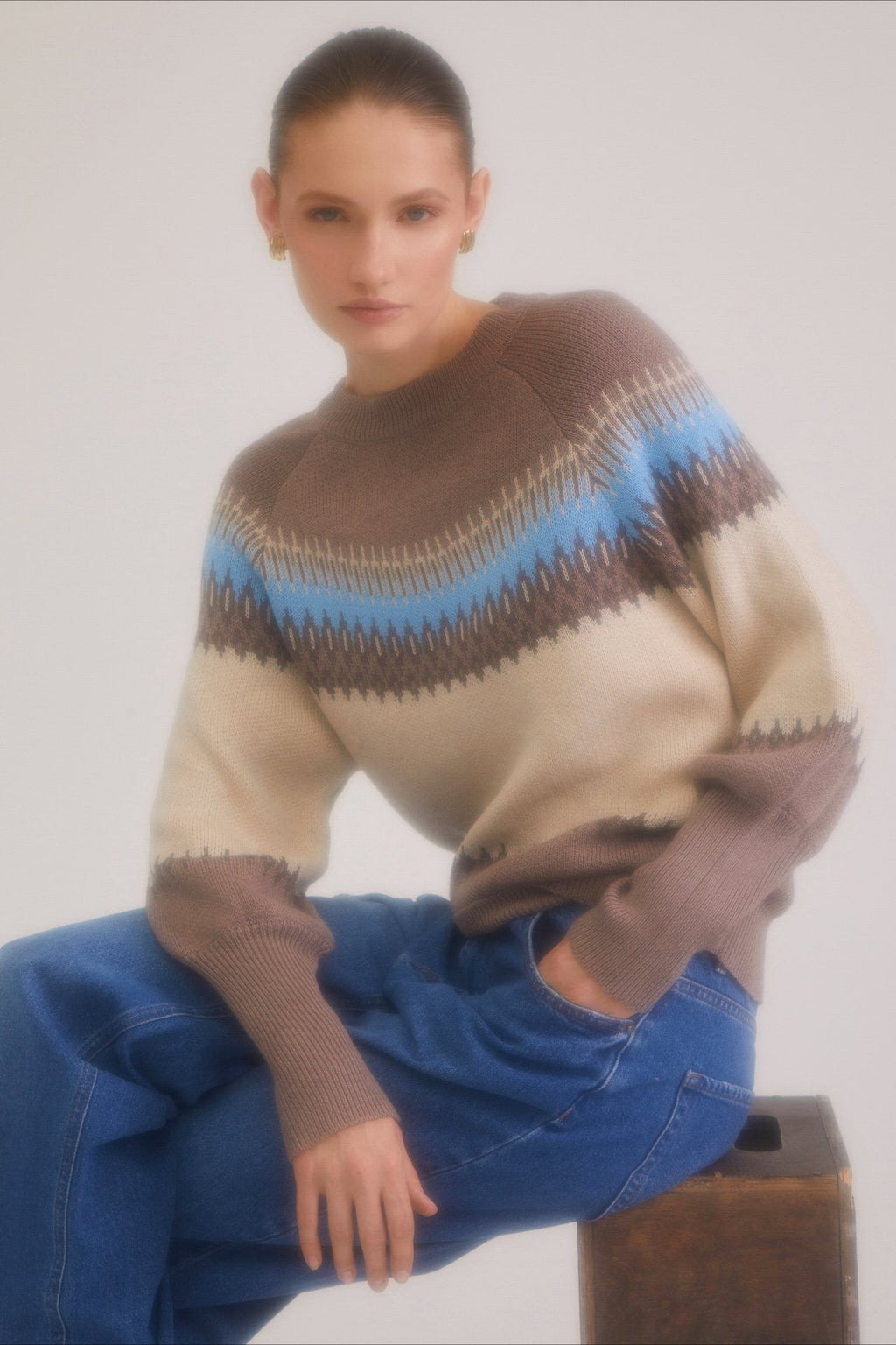 Patchwork Crew Neck Pullover Sweater