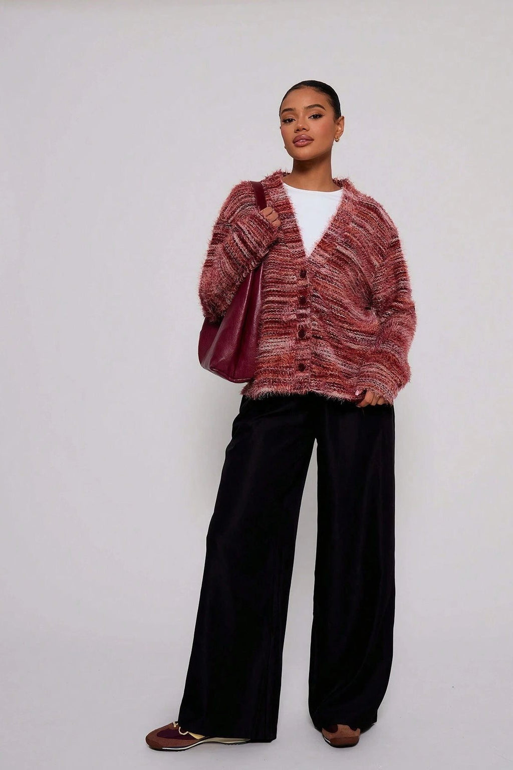 Retro Deep V-Neck Plush Long Knit Cardigan