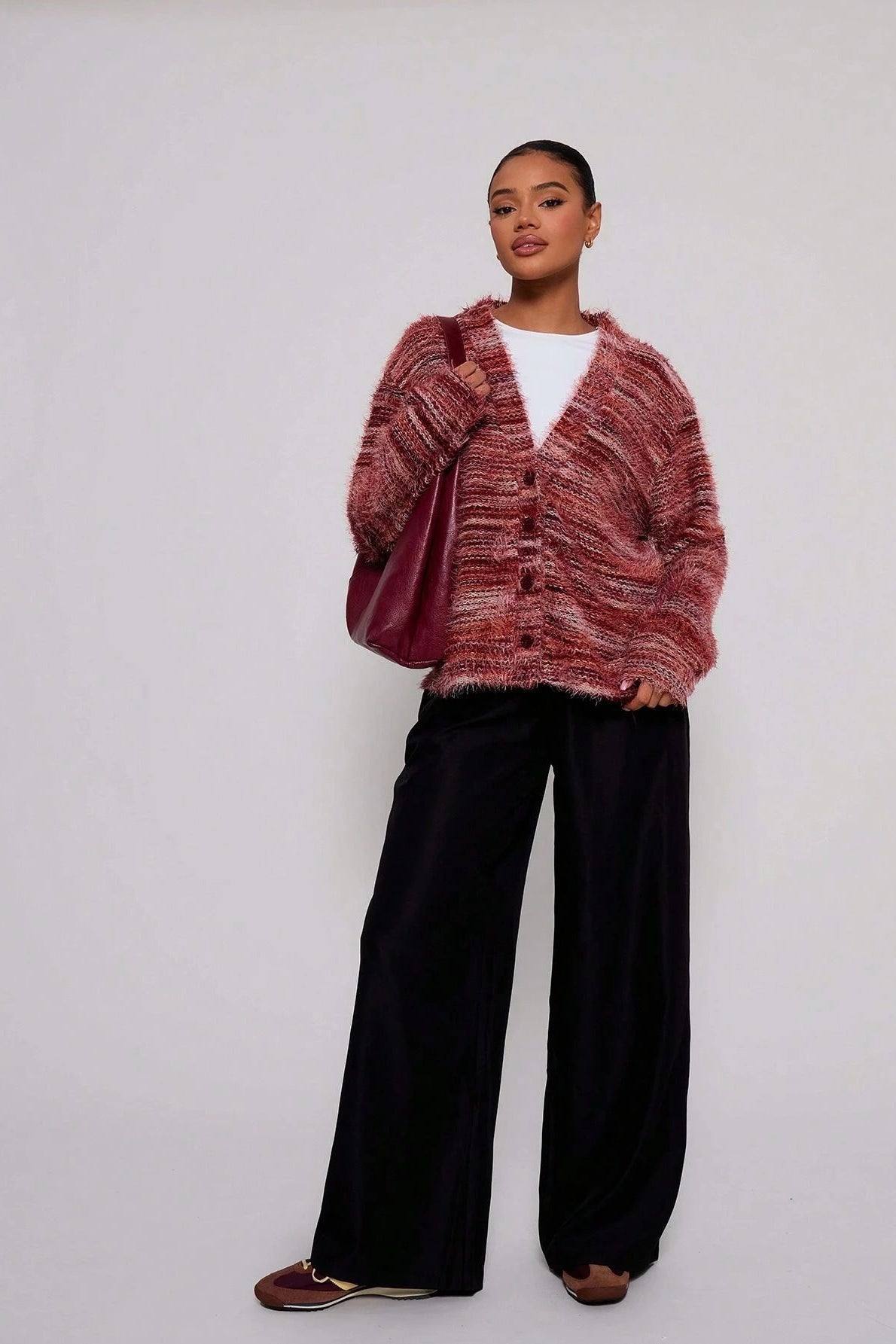Retro Deep V-Neck Plush Long Knit Cardigan