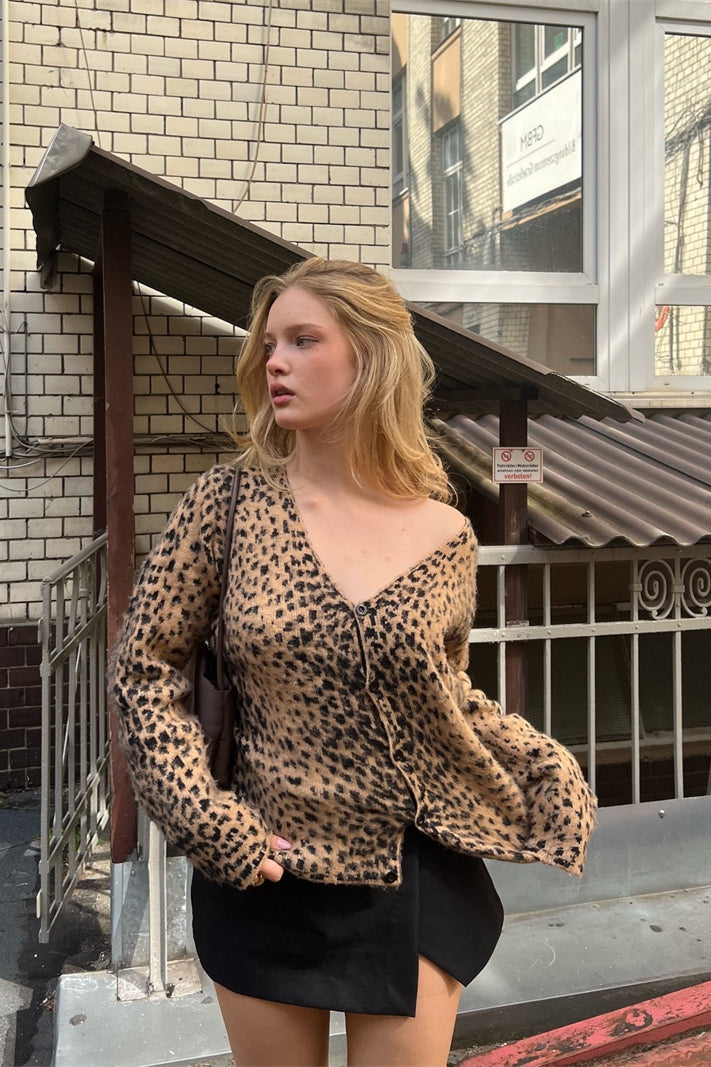 Plush Mohair Animal Print Cardigan