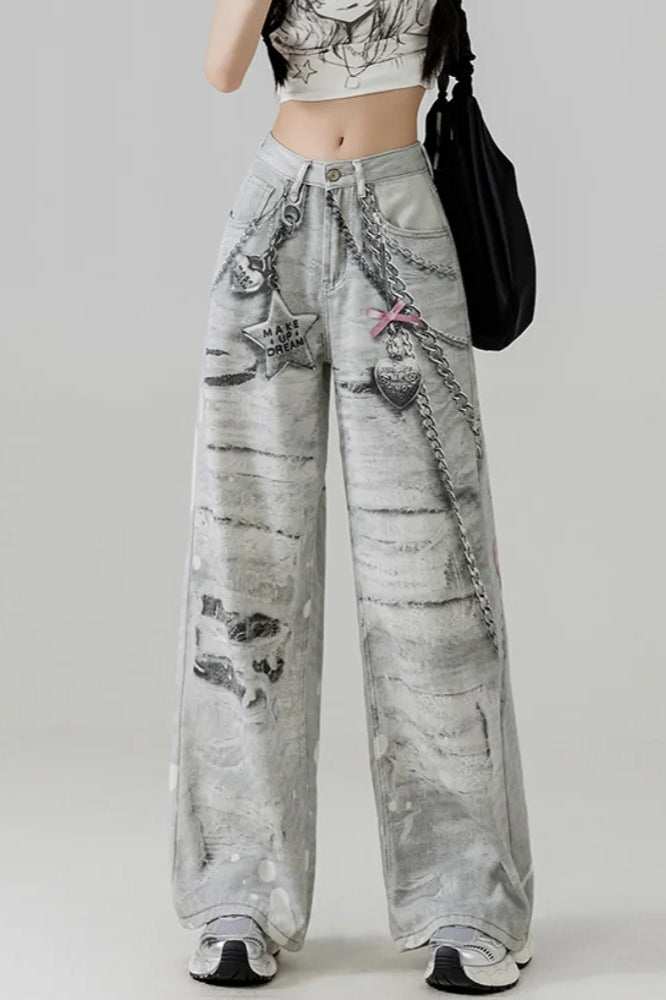 Metal Chain Straight Leg Jean