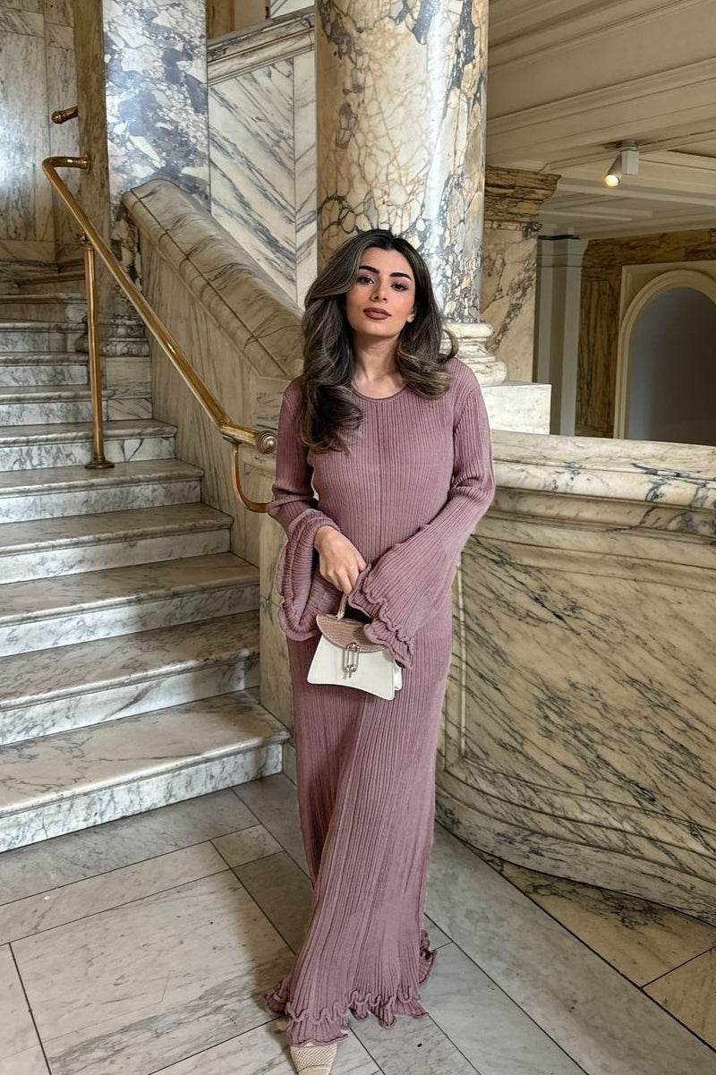 Ruffled Long Sleeve Fitted Maxi Dress