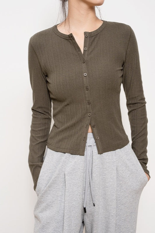 Light Ribbed Slim Button Knit Cardigan