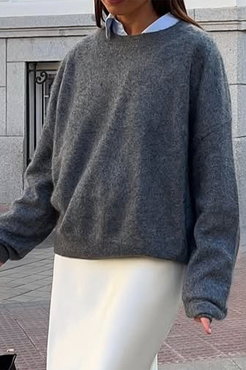Plain Ribbed Long Sleeve Knit Sweater
