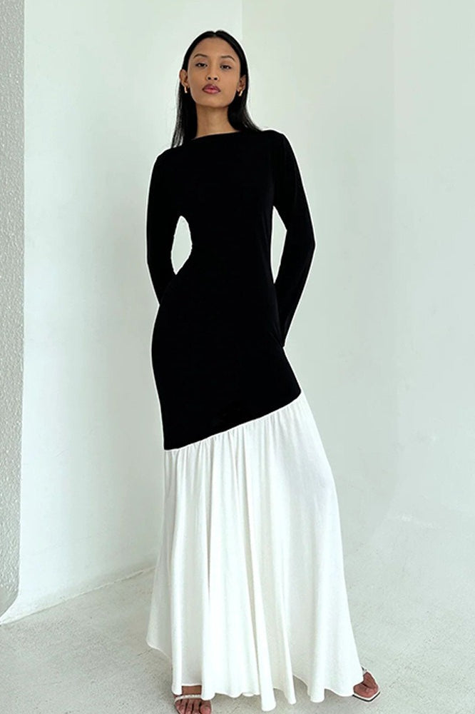 Fitted Ruched Patchwork Maxi Dress