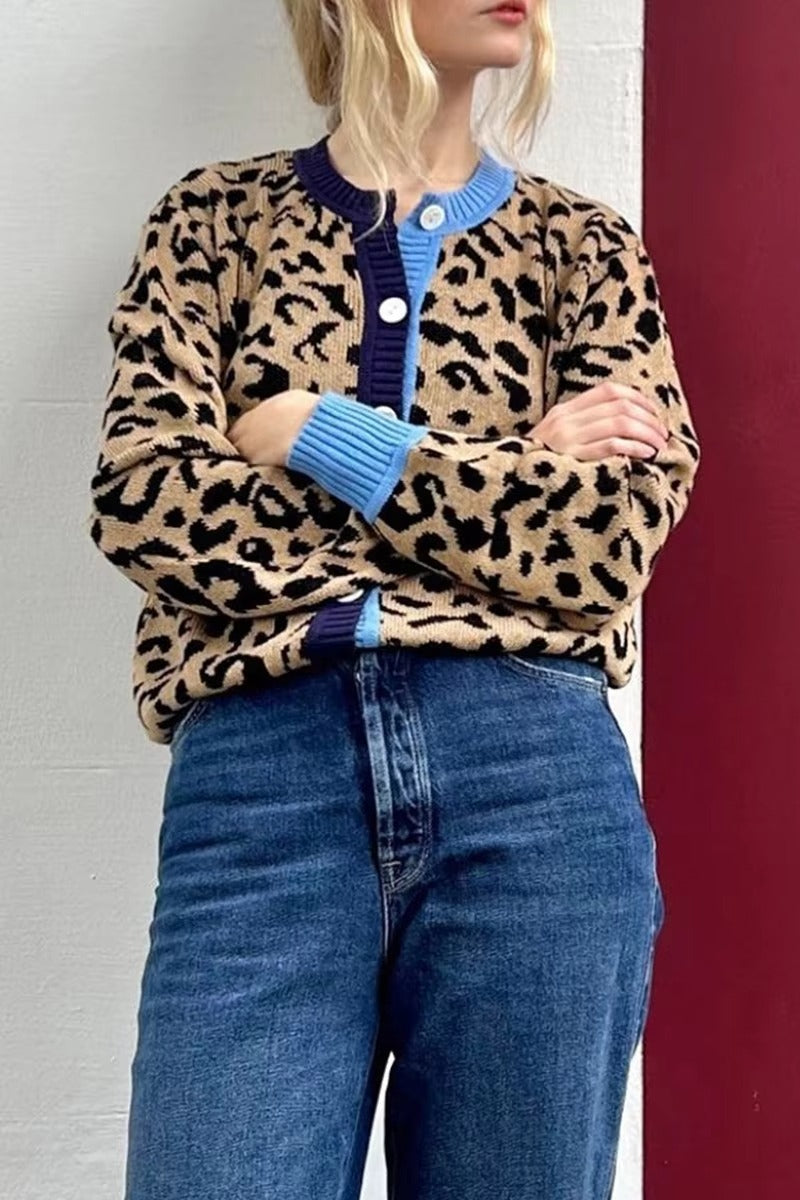 Retro Leopard Knit Cardigan
