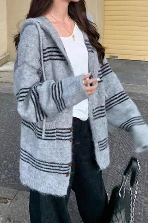 Patchwork Striped Hooded Sweater