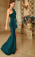 One Shoulder Ruffle Emerald Green Party Dress
