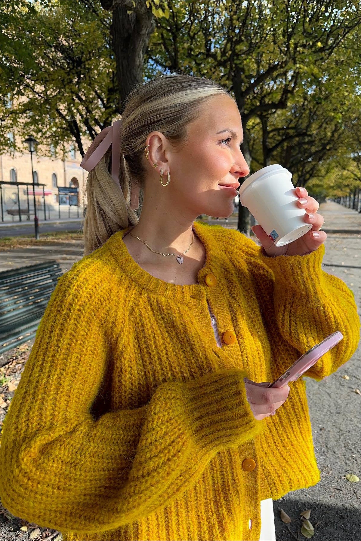 Plain Knit Crew Neck Long Sleeve Cardigan