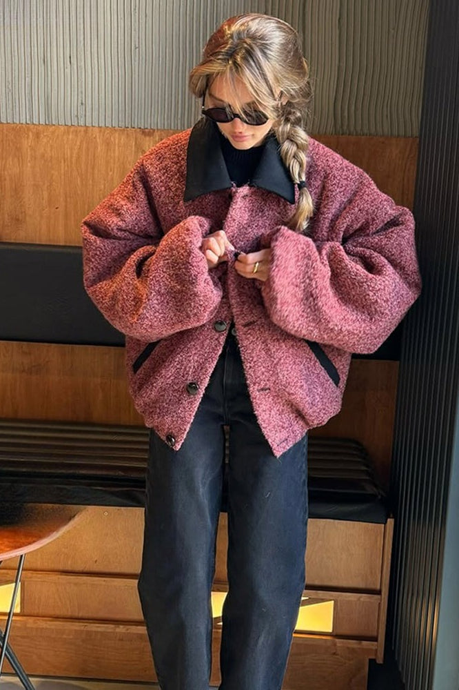 Retro Color Block Lapel Jacket Coat