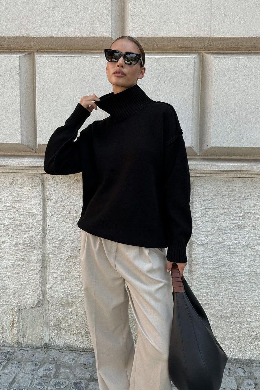 Colorblock High Neck Knit Sweater